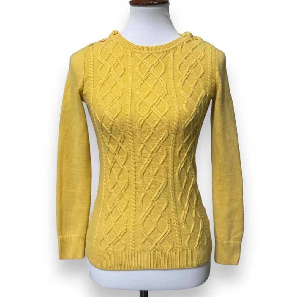 Talbots Cable Knit Lambs Wool Blend Sweater
Yellow Pullover Small Petite